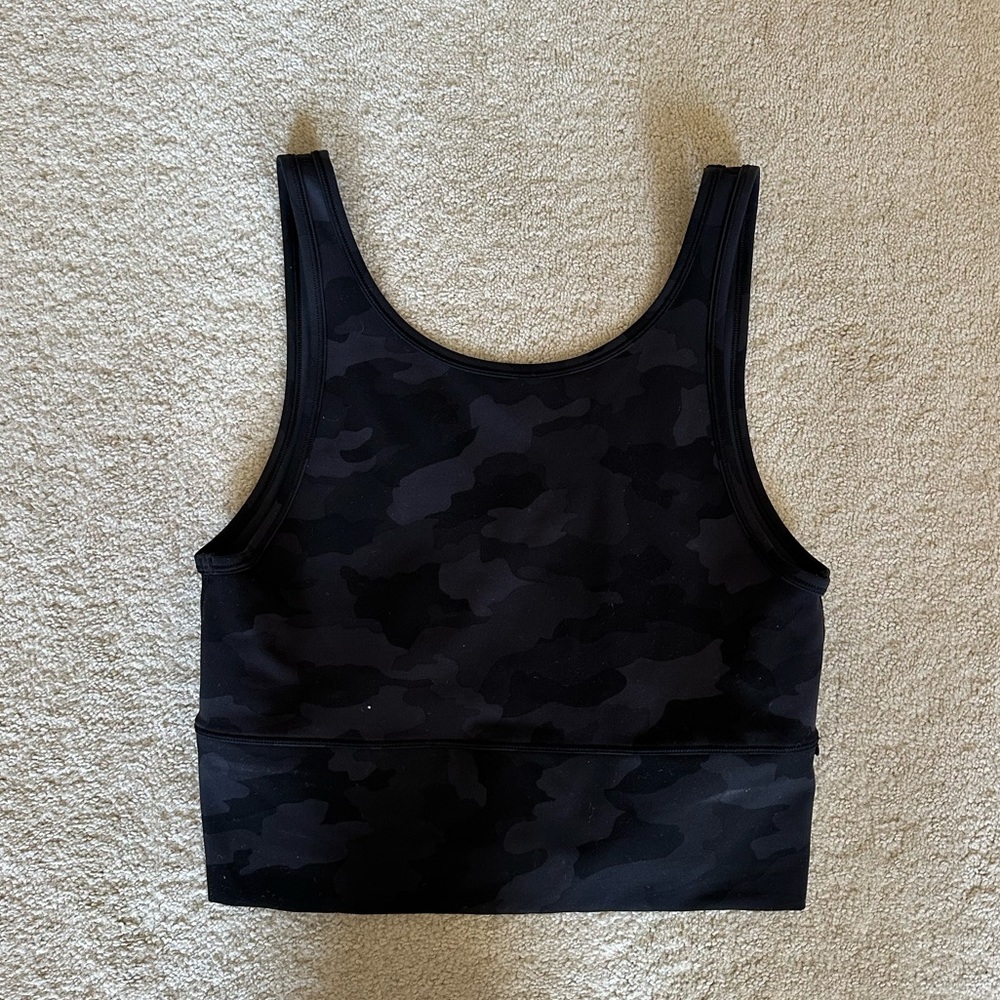 Discontinued Lululemon Women’s open back tank top — black camo